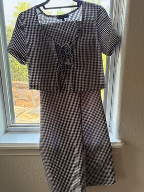 New Look Black & White Gingham Wide Leg Jumpsuit with Front Lace-Up